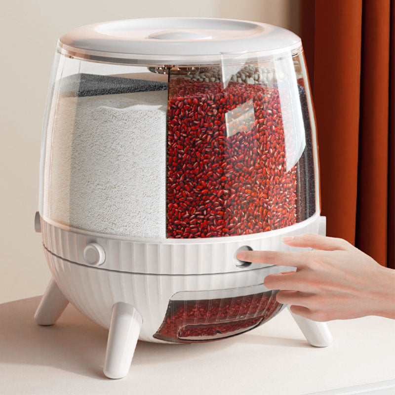 Rotating 6-grid Barrel Rice Beans Moisture-proof Sealed Grains Tank St ...