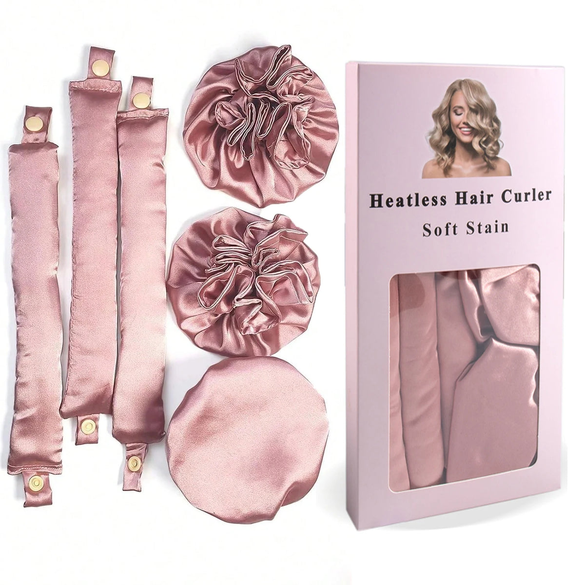 3pc Satin Heatless Curling Rod with Hair Caps, Soft Overnight Curling ...