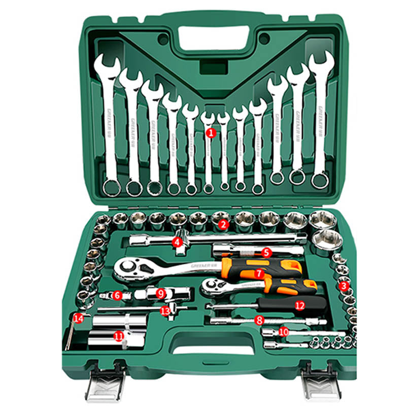 Auto Repair Car Tool Box Set Socket Wrench Ratchet Universal GREENER ...