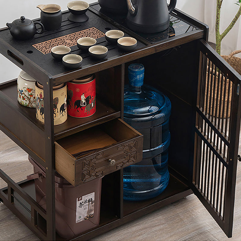 Bamboo Mobile Tea Cart Small Table Home Balcony Tea Set Tray Kettle Ca ...