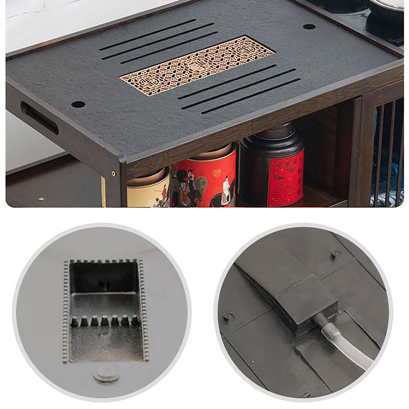 Bamboo Mobile Tea Cart Small Table Home Balcony Tea Set Tray Kettle Ca ...