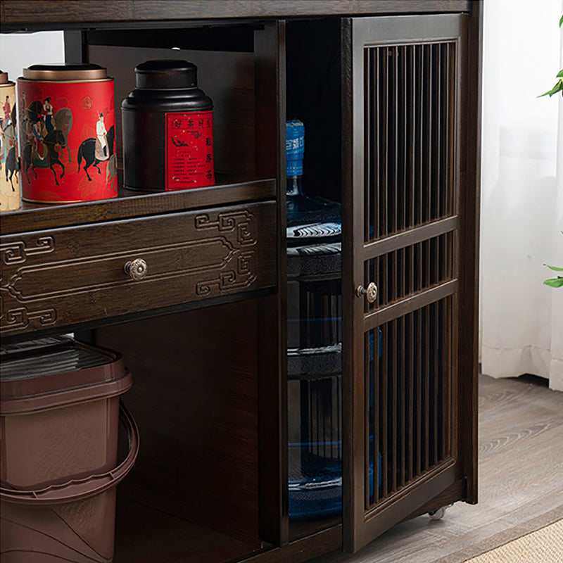 Bamboo Mobile Tea Cart Small Table Home Balcony Tea Set Tray Kettle Ca ...